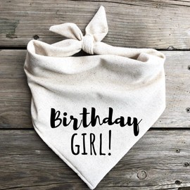 Dog Bandana Birthday Girl Barkday Party Gift Attire Oatmeal Beige Natural tan Female (Large)