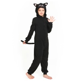Sincere Party Black Cat Onesie Fleece Cat Costume for Unisex Kids 2XL(12-14