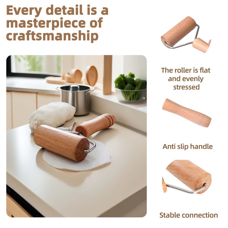 Stainless Steel & Beechwood Rolling Pin with Adjustable Thickness -