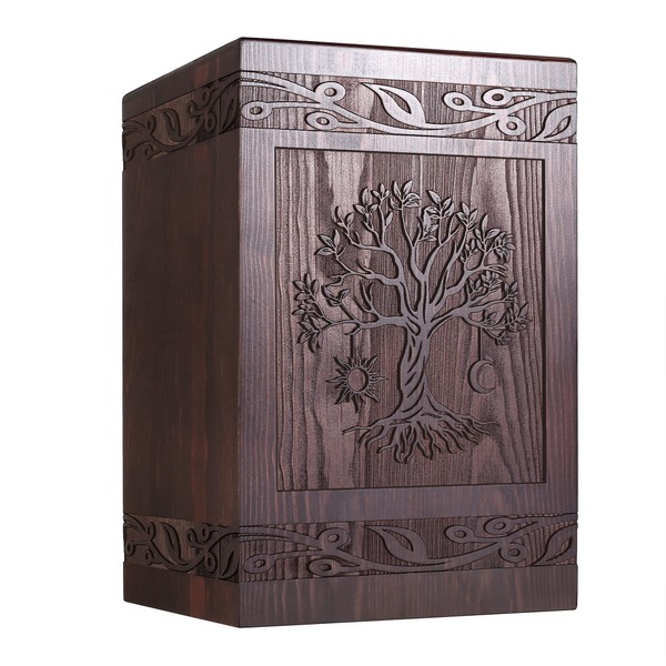 Cremation Urns for Human Ashes Adult Male Female, Wooden Tree of Life Urns Box and Casket for Ashes Men Women Child, Pets Cat Dog Urn, Burial Funeral Memorial Urns for Ashes, Holds 222 Cubic Inch