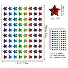 2400Pcs Small Star Stickers for Kids Reward, 30 Sheets Holographic Glitter Colored Rainbow Star Stickers for Kids Classroom, 0.6" Diameter Reward Chart Stickers, Teacher Stickers for Students