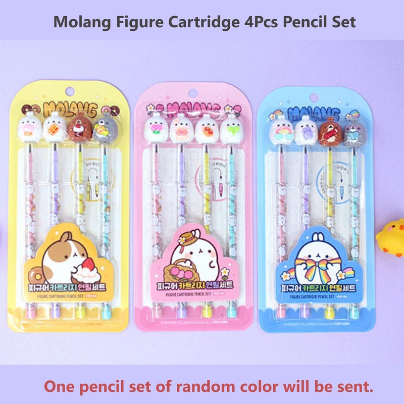Molang Figure Cartridge Pencil 4pcs Set - Kawaii Korean Stationery,