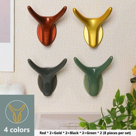 Household Storage Bathroom Hook Towel Hooks 8-Pack Plastic Ox Horn Wall Hooks – Durable Multi-Purpose Hangers for Kitchen, Bathroom, Bedroom – Organize Coats, Hats, Bags, Cups, Keys