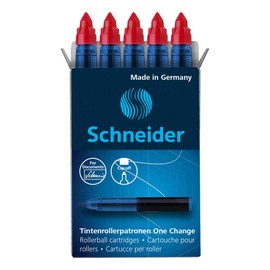 Schneider Schneider 185402 Rollerpatrone One Change (für Tintenroller One Change, 1x 5 Stück, dokumentenecht, nicht löschbar) rot