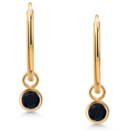 Gem Stone King 14K Yellow Gold Gemstone Birthstone Endless Huggie Earrings For Women | Small Hoop Drop Dangle Earrings for Women | 20MM Length | Round 4MM