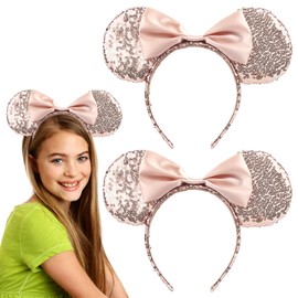 OVBOVA Mouse Ears Headbands, Pack of 2 Mouse Ears Headband, Bow with Sequins, Mouse Ears Bow Headbands, Glitter Party Decoration, Cosplay Costume, Fancy Dress Accessories, Hair Band