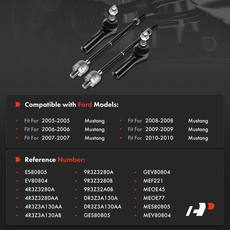 A-Premium Set of 4, Front Inner & Outer Tie Rod