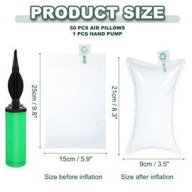 MECCANIXITY 5.9 x 9.8inch Air Pillows for Shipping, 50 Pack Inflatable Air Packaging Bags Air Cushions Buffer Bags Void Fill Cushioning with Hand Pump for Shipping and Packaging Clear