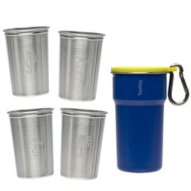 bzyoo Nesting Stainless Steel Camping Cup Set with Hook – 5-in-1 Stackable Durable 9oz Campstack Cup Set for Hiking, Backpacking & Outdoor Adventures (Blue)