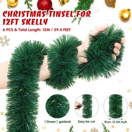 VioraWhite 6 Pcs 12 ft Skeleton Accessories Total 158 Inches Metallic Garlands Skeleton Costume Decor Skelly Accessories for Xmas Outdoor Decor Supplies(Green)