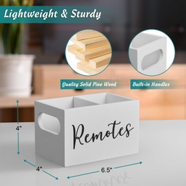 DRASTAR Remote Control Holder, TV Remote Holder, Remote Organizer Caddy for Table, Wooden Remote Box for Nightstand, Bedside Caddy for Home Decor, White