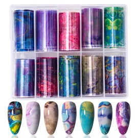 JERCLITY 10 Rolls Marbling Nail Foil Transfer Sticker Kit Nail Foil Sheets Foil Nail Art Decals Marbled Nail Foil Transfer Stickers Foil Nail Wraps for Foil Nail Art(Style-1)