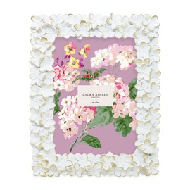 Laura Ashley 5x7 White & Gold Flower Textured Hand-Crafted Resin Picture Frame w/Easel & Hook for Tabletop & Wall Display, Decorative Floral Design Home Décor, Photo Gallery, Art (5x7, White/Gold)