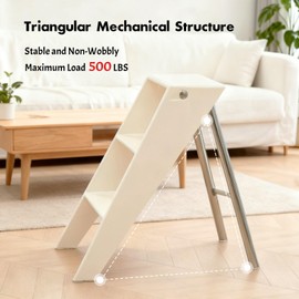 Acrylic 3 Step Ladder Folding Step Stool for Adults Foldable Small Step Stool Ladder for Kitchen Plastic Stepladder Modern Collapsible Ladder for Closet Home Bathroom Indoor (White)