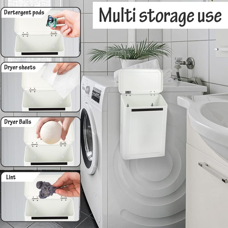 Picowe Magnetic Laundry Storage, Large Metal Lint Holder Bin with