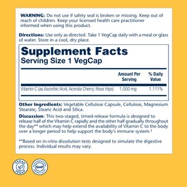 SOLARAY Vitamin C 1000mg Timed Release Capsules with Rose Hips & Acerola Bioflavonoids, Two-Stage for High Absorption & All Day Immune Function Support, 60 Day Guarantee, 100 Servings, 100 VegCaps