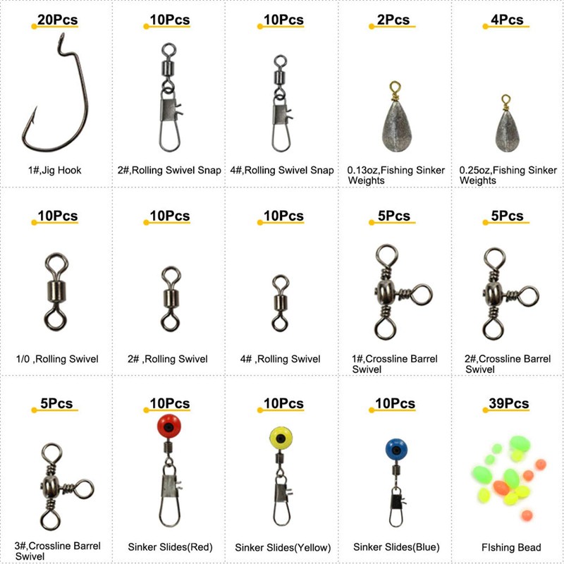Croch 160pcs/box Fishing Accessories kit with Tackle Box,Including Jig Hooks,
