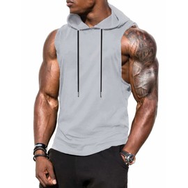 Babioboa Men's Bodybuilding Hooded Tank Tops Athletic Gym Cut Off Hoodie Comfortable Sleeveless Hoodies(Grey Medium)