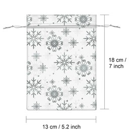 Jedebartey Organza Gift Bag 5.2 x 7 inch, 20 PCS Silver Foil Patterns Drawstring Pouch, White Medium Mesh Favor Bags for Jewellery Wedding Birthday Party