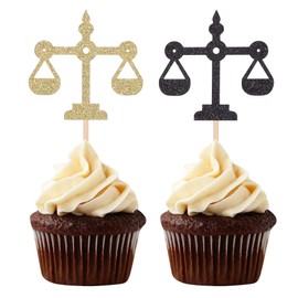 Decoración para cupcakes con escala de justicia en negro y dorado, para decoración de graduación en la escuela, decoración de fiestas temáticas de capas – Juego de 24