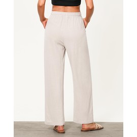 GRAPENT Drawstring Wide Leg Pants for Women Ladies Pants Womens Linen Pants for Summer Wide Leg Trouser Pants for Women Boho Womens Clothing Women Linen Pants Summer Color Natural Medium Size 8 to 10