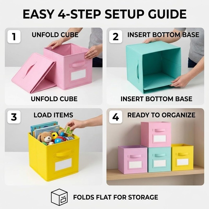 11 Inch Cube Storage Bin with Label Window, 8 Pack