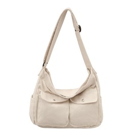 Youjaree Canvas Messenger Bag Large Hobo Crossbody Bag for Women and Men Canvas Shoulder Tote Bag with Multiple Pockets for Work (Beige)