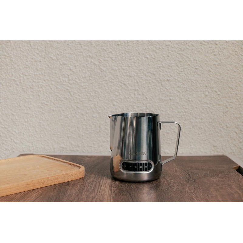 QLESHINING Milk jug Frothing with Thermometer, Stainless Steel Coffee Pitcher