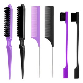 Ensemble de 6 brosses à poils brosse de coiffage et peigne à cue robust peigne à double face peigne professionnel de démêlage adapté à la coiffure aux dames aux messieurs aux enfants