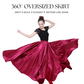 Dance Skirts for Women Satin Full Circle Ankle Length Swing Long Skirt Women Maxi Shiny Skirt for Party Costume Belly Dance, Purple, One Size Long