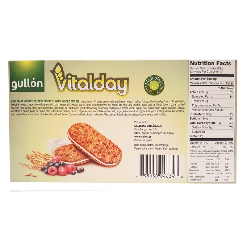 Gullon Tasty Breakfast Yogurt Sandwich Crunch Biscuit Cookies with Whole