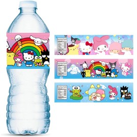 24PCS Kitty and Friends Water Bottle Labels Stickers Birthday Party Supplies Party Favors for Kids Birthday Decorations