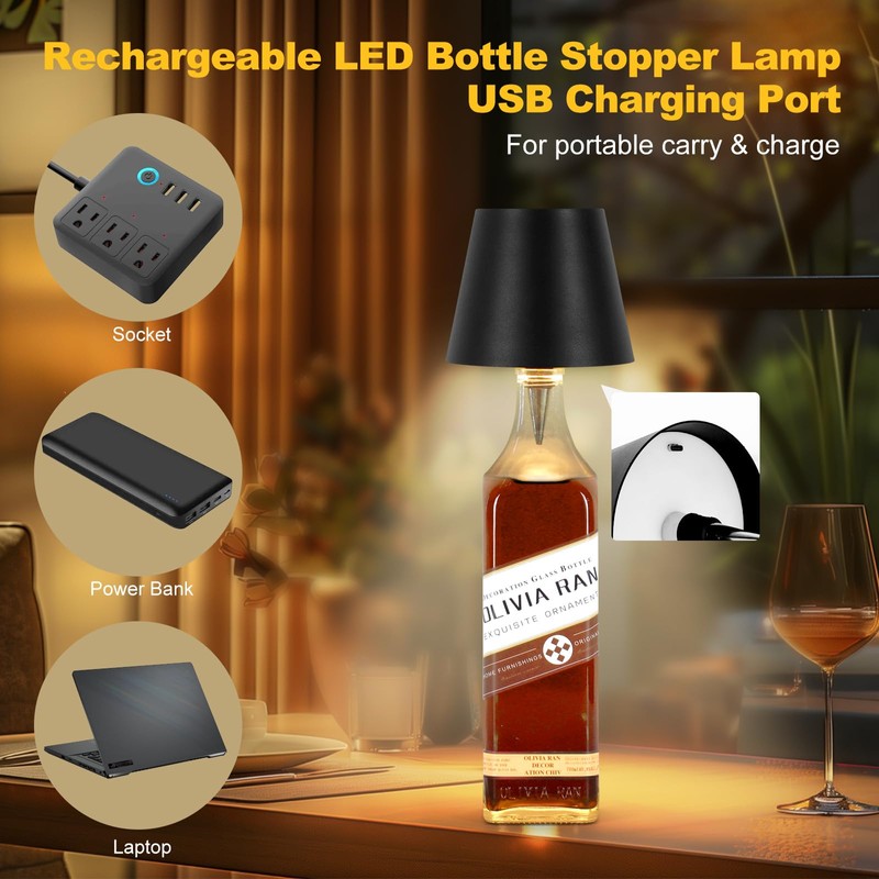 SOUDFK Wireless Bottle Lamp, 2025 New 3 Color Rechargeable Wine