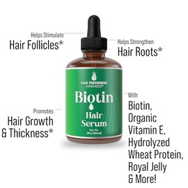 Hair Growth Serum With Biotin Oil By Hair Thickness Maximizer. For Hair Loss + Damaged, Dry, Frizzy Hair. Natural Thickening and Smoothing of Hair and Nourishing of Scalp For Women and Men (2 oz)