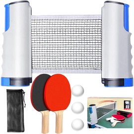 YOUYIKE Professional Table Tennis Set with 2 Table Tennis Bats + Retractable Net + 3 Table Tennis Balls + 1 Storage Bag for Children Adults Beginners and Advanced Players