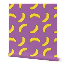 Removable Wallpaper 6ft x 2ft - Purple Banana Whimsical Fruit Fun Cute Happy Cheerful Bright Yellow Food Custom Pre-Pasted Wallpaper by Spoonflower