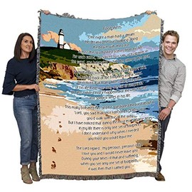 Jesus Footprints in The Sand - Sympathy - Blanket Throw Woven from Cotton - Made in The USA (72x54)