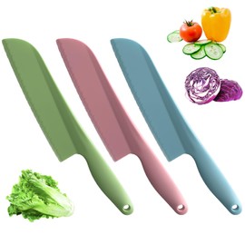 PALAKATE Lettuce Knife, 11 inch Nylon knife, Plastic Lettuce Knife to Prevent Browning, Dishwasher Safe (3, Green, Pink, Blue)