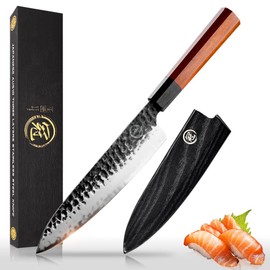 Grandsharp Chef Knife, 8 Inch Kitchen Knife, AUS10 Handmade Forged Pro Japanese Sharp High Carbon 3-layer Steel Meat Sushi Gyuto Cutting Chef's Cleaver-Wooden Sheath–Rosewood Handle