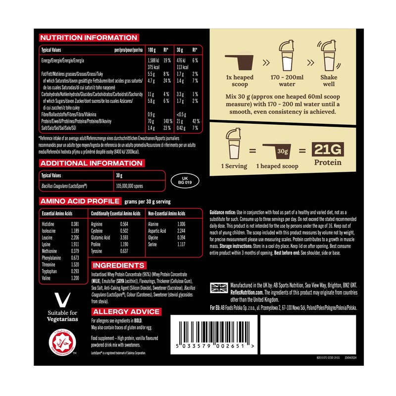 Reflex Nutrition 100% Whey Protein - 80% Pure Whey Protein