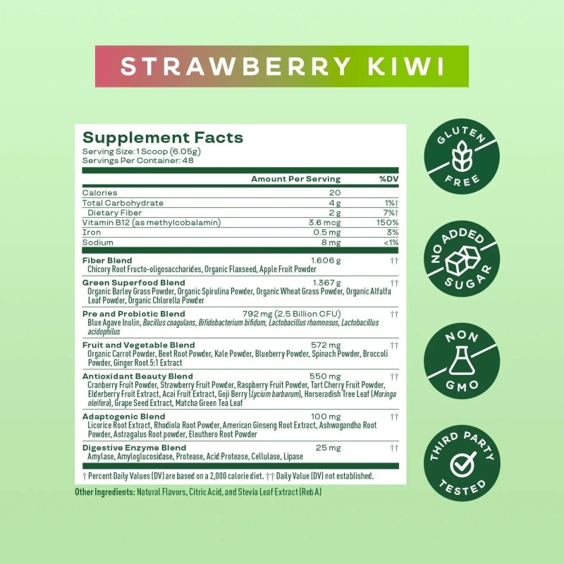 Bloom Nutrition Greens & Superfoods Powder, Strawberry Kiwi, 290g ,