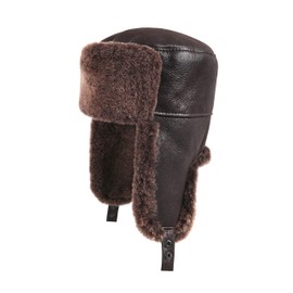 Zavelio Men's Shearling Sheepskin Trapper Russian Hat X-Large Brown