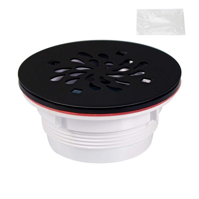 Shower Base Drain and 4-1/4 Matte Black Drain Cover with