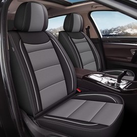 YORKNEIC Leather Car Seat Covers Fit for Hyundai Tucson 2010-2025: 5 Seats Full Set Seat Covers - Waterproof Auto Seat Protector Compatible Airbag (Black&Grey)