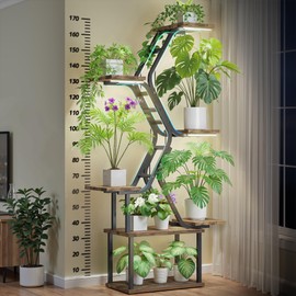 Plant Stand Indoor with Grow Lights for Indoor Plants - 65" 7 Tiered Tall Metal Shelf for Heavy Large Plants - Lighted Corner Rack Flower Display Holder Balcony Home Decor Black