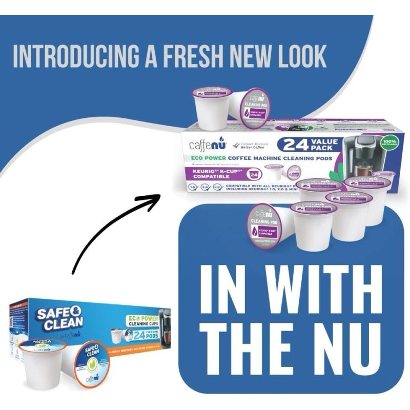 Caffenu Keurig Compatible Cleaning Pods. 24 Rinse Pods Cleaner Kit.