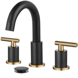 gotonovo 3 Hole 2 Handles Lavatory Basin Bathroom Sink Faucet with Pop Up Drain with Hot and Cold Mixer Valves 8 Inch Widespread Bathroom Faucet Black and Gold