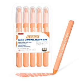 Shuttle Art Highlighters, Orange, Pastel Colors, Set of 5, Solid Fluorescent Markers, Fluorescent Crayons, Orange, Quick Drying, Non-Bleeding, Retractable Gel Ink, Transparent Case for Marking,