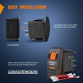 Nilight UTV Driving Lights Rocker Switch On Off 5 PIN SPST LED Light Bar Switches with Orange Backlit 12V 24V Toggle Switches with Jumper Wires Set for ATVs UTVs Cars Trucks RVs