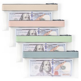 4 Pieces Money Pouch, Cash Envelopes for Budgeting, 7.2 x 3.9 inch Clear Money Bag with Zipper, Bank Deposit Bags, Coin Bag for Collectors, Multi-Purpose Check Wallet